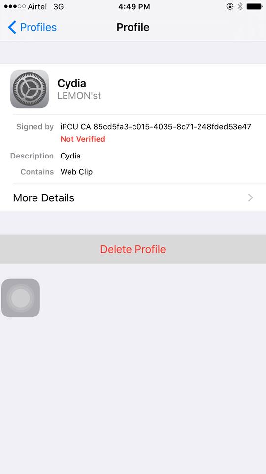 uninstall cydia profile on iphone