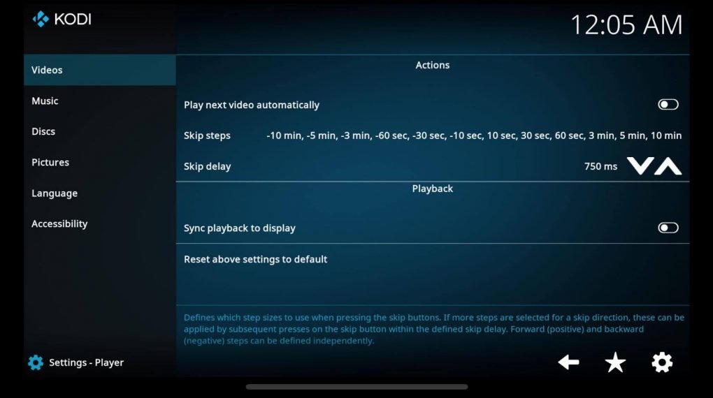 player settings on kodi iphone app