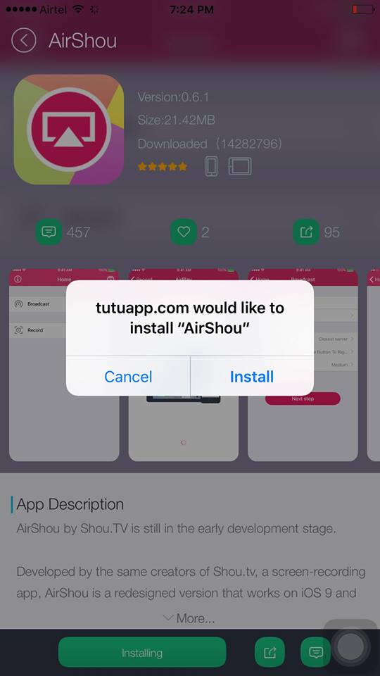 tutuapp.com would like to install airshou on on your iphone