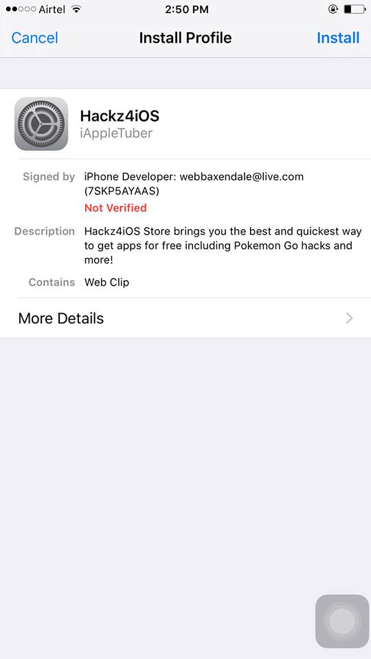 Install Hackz4ios profile on iOS 10