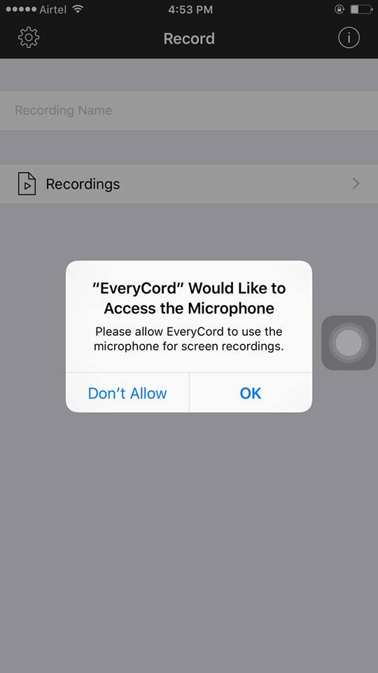 allow access to your microphone and photos to everycord screen recorder