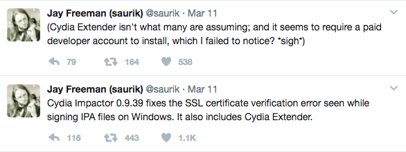 saurik tweated about cydia extender