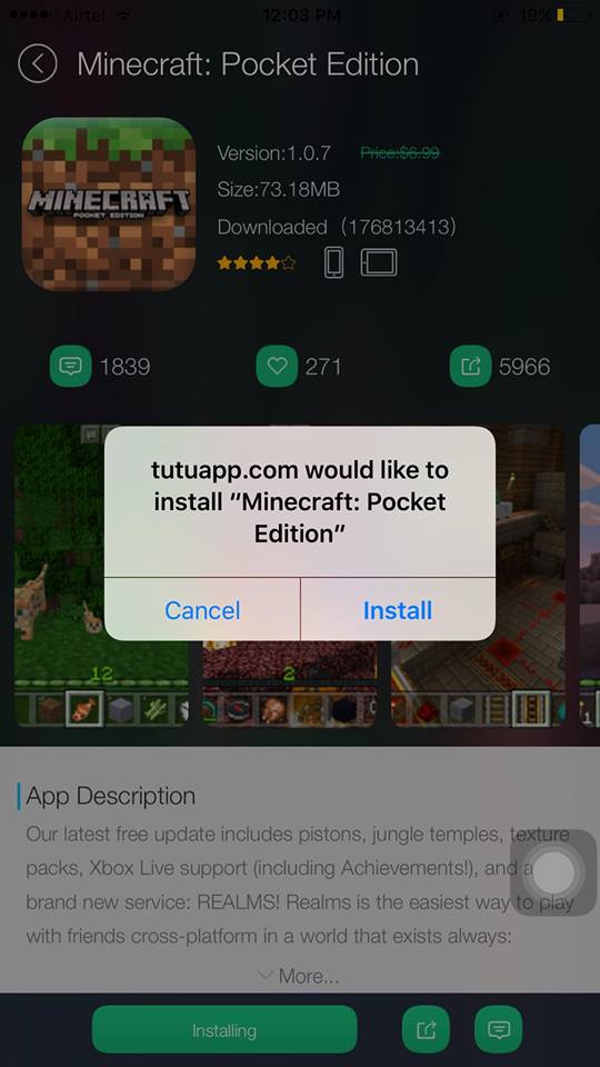 tutuapp.com would like to install minecraft pocket edition