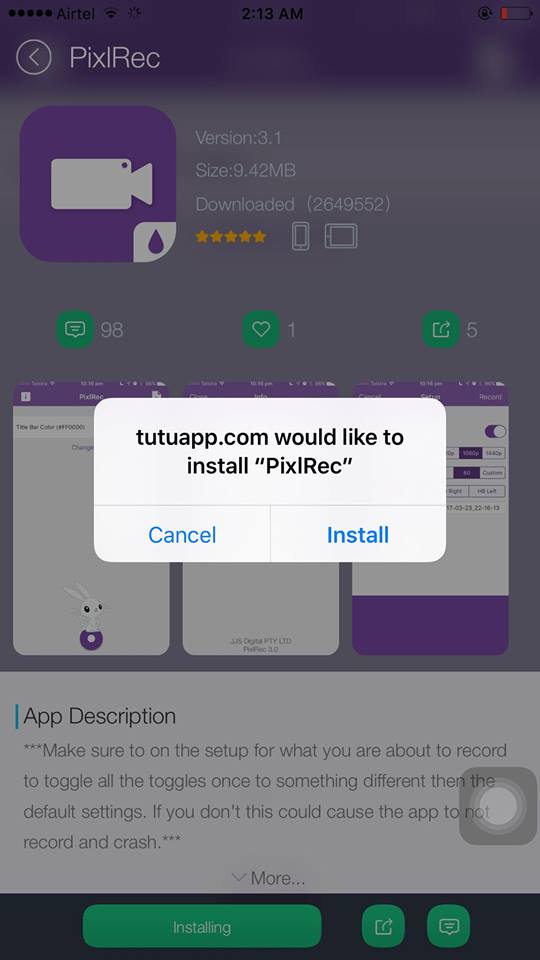 tutuapp.com would like to install pixlrec