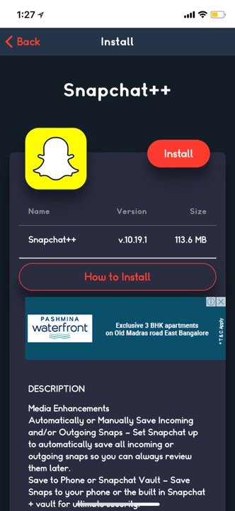click install to get snapchat++