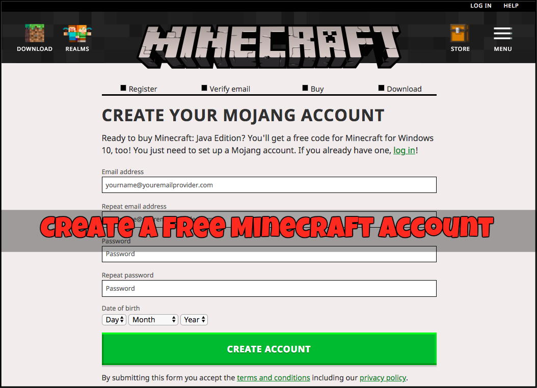 create a free minecraft account