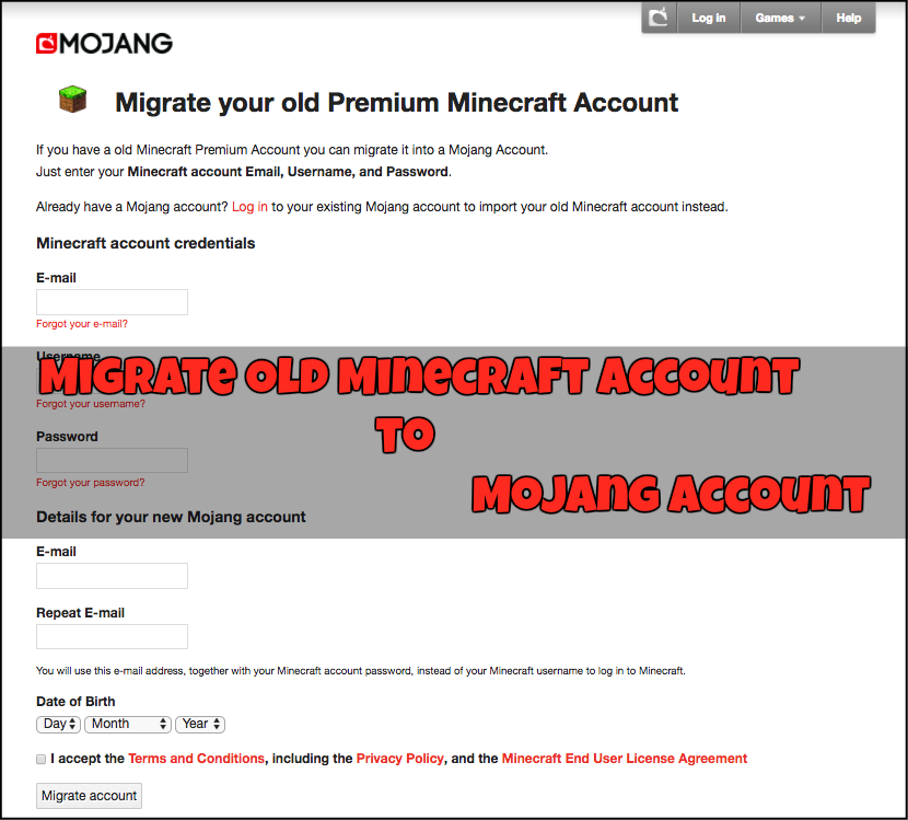 migrate old minecraft account to mojang account